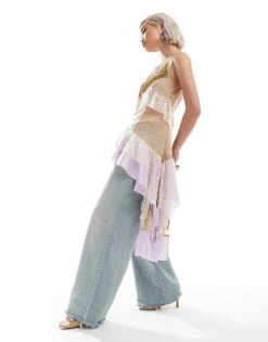 Reclaimed Vintage Limited Edition Longline Asymmetric Hem Top In Spliced Fabric For Women Multi -Closet Theory Her 205980069 3