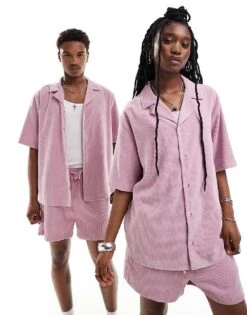 Reclaimed Vintage Unisex Cord Shirt And Short In Pink Co-ord -Closet Theory Her 205990783 1 pink