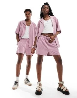 Reclaimed Vintage Unisex Cord Shirt And Short In Pink Co-ord -Closet Theory Her 205990845 1 pink 1