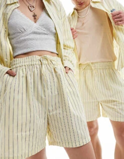 Reclaimed Vintage Unisex Short In Stripe Yellow Co-ord For Unisex Yellow Stripe -Closet Theory Her 205991052 3