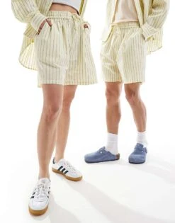 Reclaimed Vintage Unisex Short In Stripe Yellow Co-ord For Unisex Yellow Stripe -Closet Theory Her 205991052 4