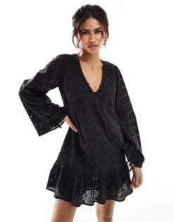 Reclaimed Vintage Western Broderie Smock Mini Dress In Black For Women -Closet Theory Her 206004914 1 black 1