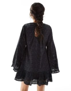 Reclaimed Vintage Western Broderie Smock Mini Dress In Black For Women -Closet Theory Her 206004914 3