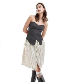 Reclaimed Vintage Bandeau Hybrid Tailored Dress For Women Grey And Stripe -Closet Theory Her 206016405 1 greyandstripe 1