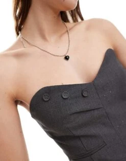 Reclaimed Vintage Bandeau Hybrid Tailored Dress For Women Grey And Stripe -Closet Theory Her 206016405 3