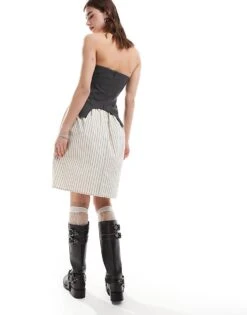 Reclaimed Vintage Bandeau Hybrid Tailored Dress For Women Grey And Stripe -Closet Theory Her 206016405 4