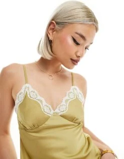 Reclaimed Vintage Lingerie Cami Top In Green Satin For Women -Closet Theory Her 206027592 1 green 1