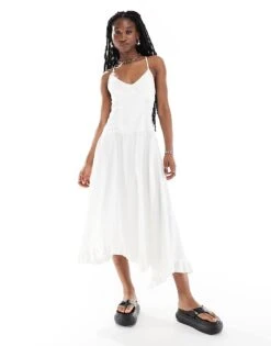 Reclaimed Vintage Midi Cami Dress With Ruched Detail In Off White Twill For Women -Closet Theory Her 206030162 4