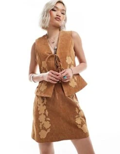 Reclaimed Vintage Limited Edition Western Suede Skirt For Women Brown