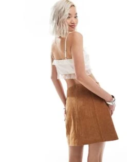 Reclaimed Vintage Limited Edition Western Suede Skirt For Women Brown -Closet Theory Her 206053753 3