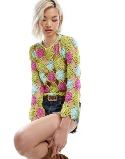 Reclaimed Vintage Limited Edition Crochet Flower Long Sleeve Top In Green For Women Multi -Closet Theory Her 206071139 1 multi 1