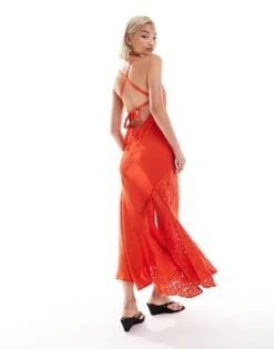 Reclaimed Vintage Midi Slip Dress With Lace Panels And Tie Back In Red For Women Multi -Closet Theory Her 206149634 2