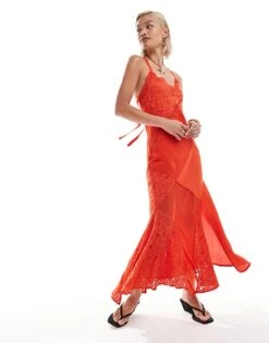 Reclaimed Vintage Midi Slip Dress With Lace Panels And Tie Back In Red For Women Multi -Closet Theory Her 206149634 4