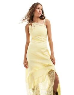 Reclaimed Vintage Lingerie Slip Dress With Lace Detail In Yellow For Women -Closet Theory Her 206149635 4
