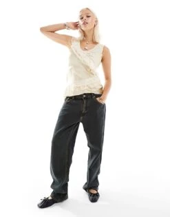 Reclaimed Vintage Lingerie Top With Lace And Embellishment For Women Ivory -Closet Theory Her 206149759 2