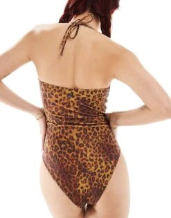 Reclaimed Vintage Swimsuit With Tie Front In Leopard Print For Women Animal Print -Closet Theory Her 206153906 4