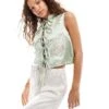 Reclaimed Vintage Tie Front Top With Lace Detail For Women Green -Closet Theory Her 206168881 1 green