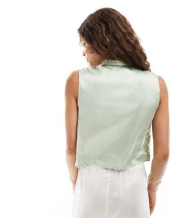 Reclaimed Vintage Tie Front Top With Lace Detail For Women Green -Closet Theory Her 206168881 4