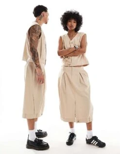 Reclaimed Vintage Unisex Linen Look Co-ord In Stone