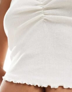 Reclaimed Vintage Rib Ruched Halter Neck Top In White For Women Ivory -Closet Theory Her 206177389 2