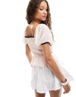 Reclaimed Vintage Babydoll Top With Contrast Bows In Pink For Women Multi -Closet Theory Her 206185283 3