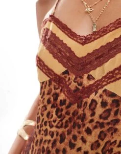 Reclaimed Vintage Maxi Slip Dress In Lepoard Print With Lace And Bow Details For Women Animal Print -Closet Theory Her 206185293 4