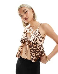Reclaimed Vintage Satin Tie Front Cami In Leopard Print For Women Animal Print -Closet Theory Her 206185578 1 animalprint 1