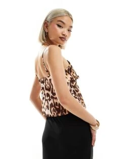 Reclaimed Vintage Satin Tie Front Cami In Leopard Print For Women Animal Print -Closet Theory Her 206185578 4