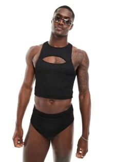 Reclaimed Vintage Swim Top In Black Rib For Unisex -Closet Theory Her 206203471 1 black 1