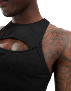 Reclaimed Vintage Swim Top In Black Rib For Unisex -Closet Theory Her 206203471 4