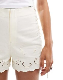 Reclaimed Vintage Mini Shorts With Embroidery And Tie Up Detail In Ivory For Women Off White -Closet Theory Her 206206935 5