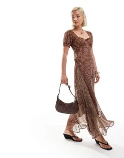 Reclaimed Vintage Tea Dress In Mixed Animal Print For Women Brown