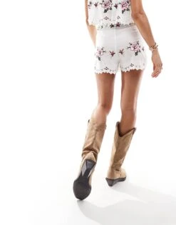 Reclaimed Vintage Mini Shorts With Floral Tablecloth Embroidery In White For Women -Closet Theory Her 206206953 3