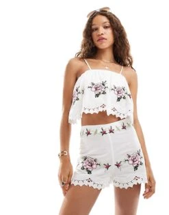 Reclaimed Vintage Mini Shorts With Floral Tablecloth Embroidery In White For Women -Closet Theory Her 206206953 4