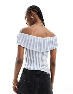 Reclaimed Vintage Asymmetrical Off Shoulder Knitted Top In Baby Blue For Women -Closet Theory Her 206219523 3