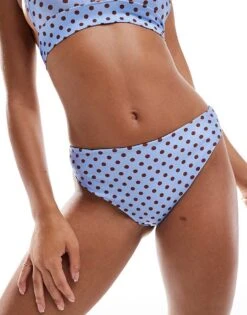 Reclaimed Vintage Hipster Bikini Bottom In Blue Polka Dot Print For Women Red Floral