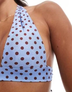Reclaimed Vintage Halter Bikini Top In Blue Polka Dot Print For Women Red Floral -Closet Theory Her 206219861 3