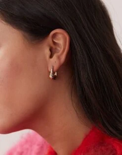 Reclaimed Vintage Hammered Hoop Earrings In Gold For Women