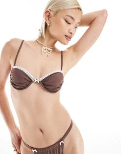 Reclaimed Vintage Underwire Bikini In Brown And White Co-ord -Closet Theory Her 206231547 1 brown