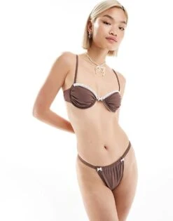 Reclaimed Vintage Underwire Bikini In Brown And White Co-ord