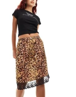 Reclaimed Vintage Lingerie Slip Skirt In Leopard Print For Women Animal Print -Closet Theory Her 206245713 5
