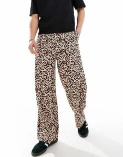 Reclaimed Vintage Unisex Wide Leg Trouser In Leopard Print For Unisex Multi