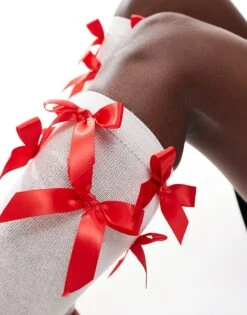 Reclaimed Vintage Knee High Socks With Red Bows In White For Women -Closet Theory Her 206308796 4