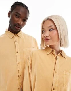 Reclaimed Vintage Unisex Washed Denim Shirt In Mustard For Unisex -Closet Theory Her 206335418 3
