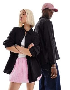 Reclaimed Vintage Unisex Washed Denim Shirt In Washed Black For Unisex -Closet Theory Her 206335427 1 black 1