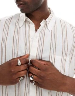 Reclaimed Vintage Stripe Oversized Shirt For Women Black -Closet Theory Her 206357915 4