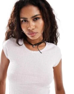 Reclaimed Vintage Baby Pointelle T-shirt With Lace Trim In Baby Pink For Women Multi -Closet Theory Her 206378206 3