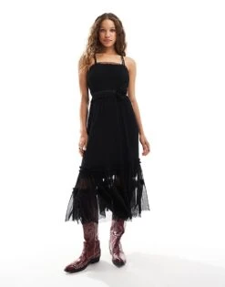 Reclaimed Vintage Tulle Maxi Dress With Corsage Belt And Necklace In Black For Women -Closet Theory Her 206400845 1 black 1