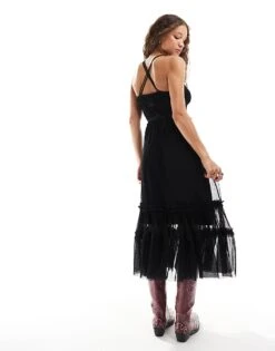 Reclaimed Vintage Tulle Maxi Dress With Corsage Belt And Necklace In Black For Women -Closet Theory Her 206400845 4