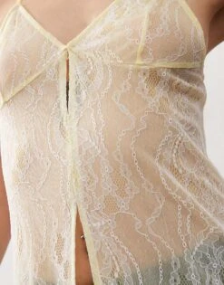 Reclaimed Vintage Lace Mesh Maxi Layering Dress In Yellow For Women Ivory -Closet Theory Her 206400883 3